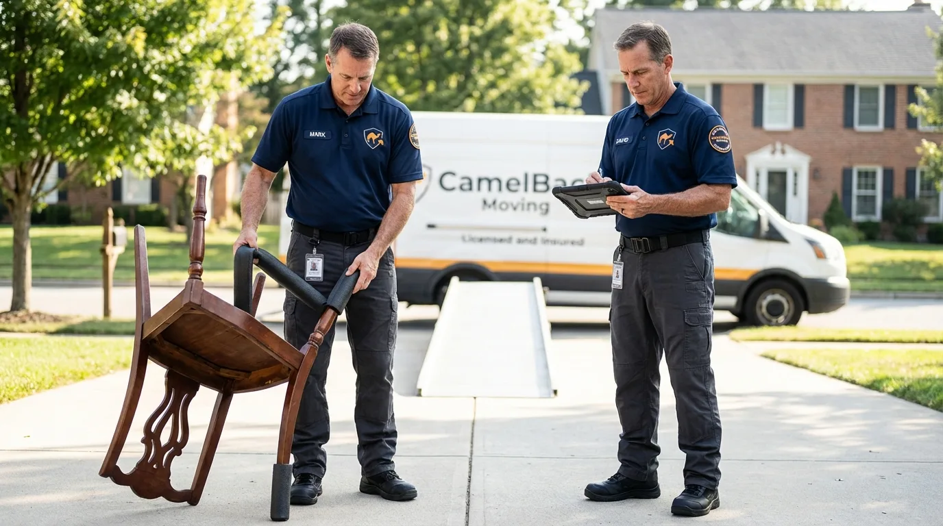 Movers inspecting furniture for damage prevention before loading in Schuylkill Haven, PA
