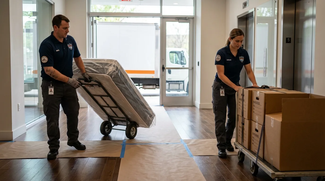 Professional apartment movers loading elevator in Schuylkill Haven, PA